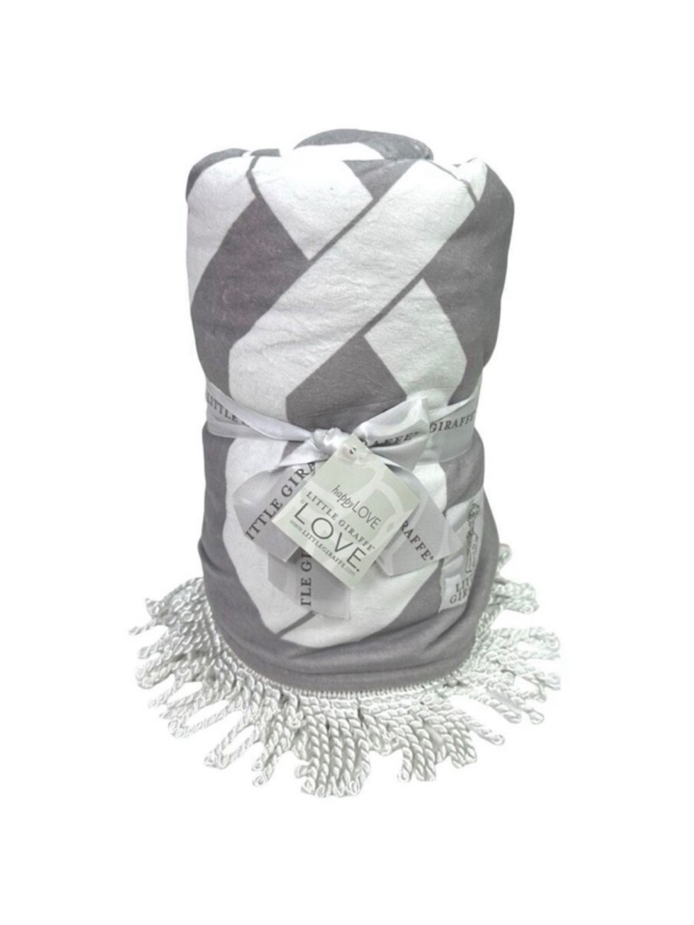 Little Giraffe Bliss Fringed Windowpane Blanket - 40” x 58” - Charcoal / White